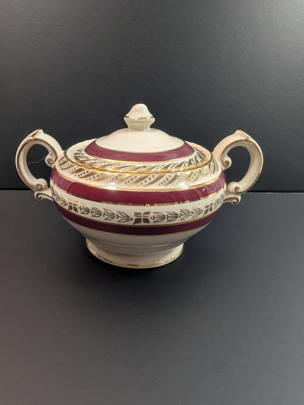 Crown Ducal Marquis Sugar Bowl and Lid Vintage Gold Trim Made in England